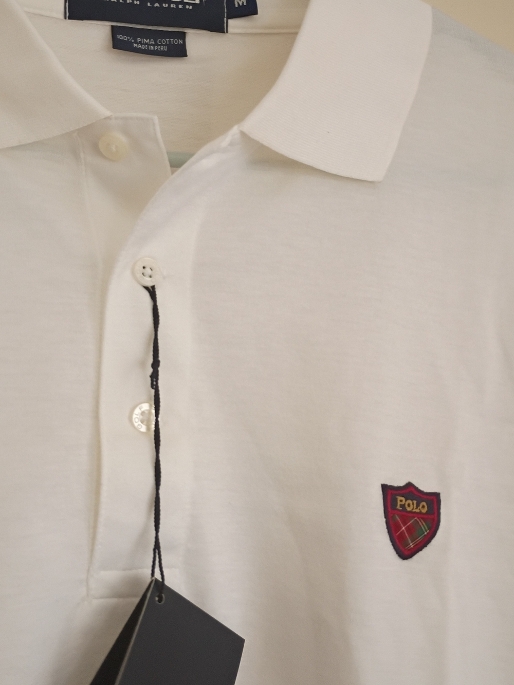 Ralph Lauren White Polo with Red Plaid Shield Crest